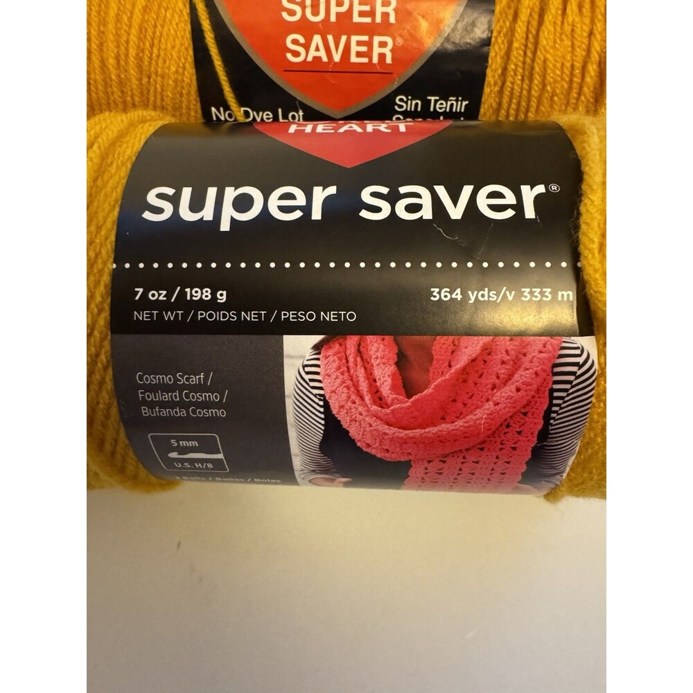Heart Super Saver Yarn Saffron Gold 7 oz 364 Yds Lot of 3 Skeins Destash - Picture 4 of 5